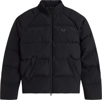 Fred Perry Jassen, Heren, Zwart, M, Leer, Raglanmouw Gewatteerde Jas