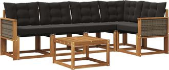 vidaXL Conjunto De Sof&aacute;s De Exterior 6 Uds. Natural Y Negro Vidaxl