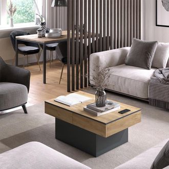 Vicco Mesa De Centro Boto, Antracita/roble Dorado, 95 X 58 Cm Extensible