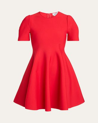 Alexander McQueen Puff-Sleeve Fit-&-Flare Mini Dress