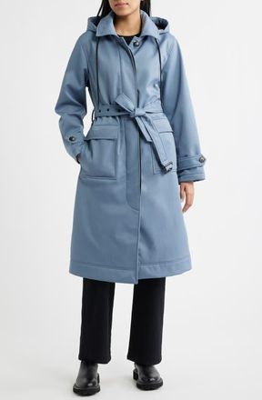 Bernardo Belted Hooded Raincoat in Flint Stone at Nordstrom, Size Xx-Large