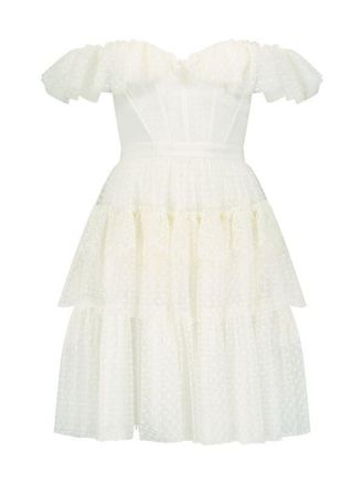Bcbgmaxazria Mini Dress Women White Tiered Ruffle Hem Off the Shoulder ERK1425