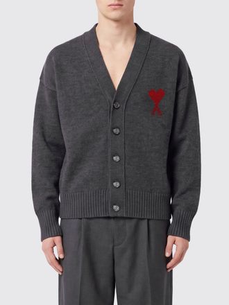 Ami Cardigan in pura lana con scollo a V e logo a contrasto