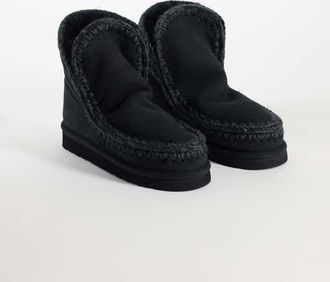 Mou Mou stivali in suede foderati in montone neri-Nero