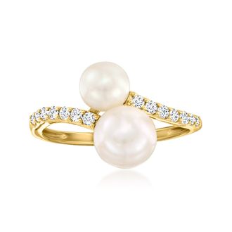 Ross-Simons 5.5-7.5mm Cultured Pearl and. Diamond Bypass Ring in 14kt Yellow Gold
