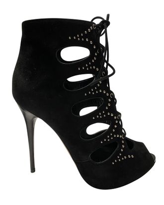 Alexander McQueen Alexander McQueen Pre-owned Womens Cut Out Studded Lace Up Boots in Black Suede - Size UK 5.5