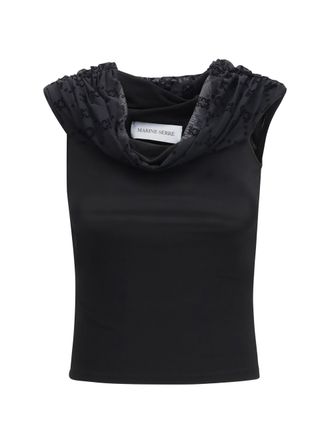 Marine Serre Off-Shoulder Draped Blouse - Black