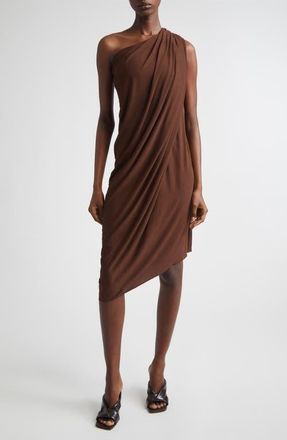 Michael Kors Draped Matte Jersey One-Shoulder Dress in Espresso 207 at Nordstrom, Size 10