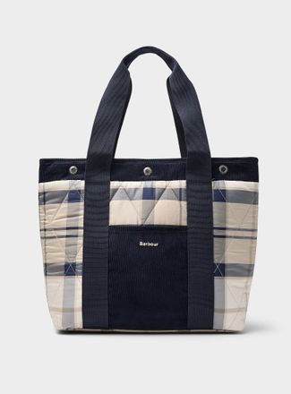 Barbour Womens Healy check and corduroy quilted tote bag