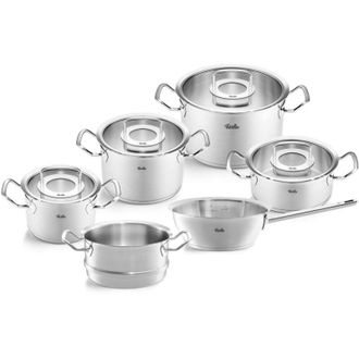 FISSLER Original,Profi Collection Set di pentole in acciaio inox, 6 pezzi, pentole con coperchio in vetro 3 pentole, 1 padella, 1 padella senza