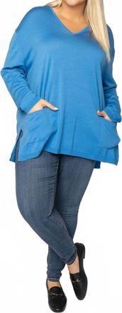 Maison Montagut Merino V-Neck Pullover Sweater - Plus In Sapphire