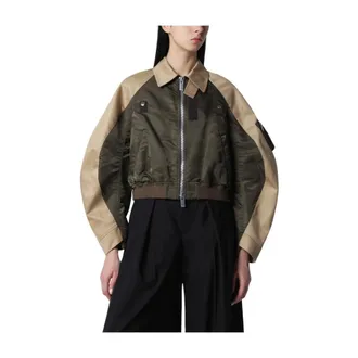 sacai Bomber Jackets, female, Green, Size: M Cotton Chino x Nylon Twill Blouson