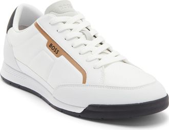 BOSS Low Top Sneaker in White/Brown at Nordstrom Rack, Size 8Us / 7Uk