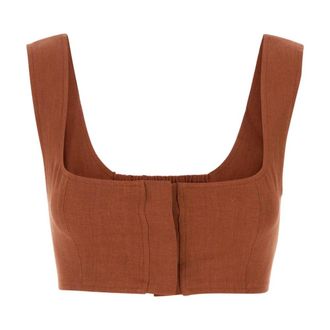 Le Kasha Brick linen Jirja crop-top - Dames - Tops zonder mouwen - Rood - S - Linnen - Tops