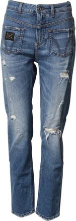 Dolce & Gabbana Distressed Washed Katoen Denim Jeans - Dames - Slim Fit Jeans - Blauw - S - Katoen - Jeans