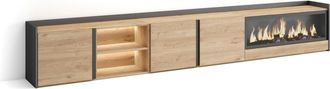 Skraut Home Skraut Home - Mueble Tv, Televisi&oacute;n, Muebles De Sal&oacute;n, Almacenaje, 315x35x50cm, Para Tv Hasta 80, Chimenea El&eacute;ctrica Xxl, Led, Estilo Moderno, Roble Y
