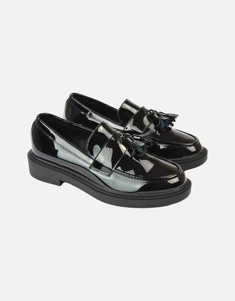 XY London Womens XY London Womens/Ladies Alida Patent Chunky Tassel Flat Loafers - Black - Size: 4