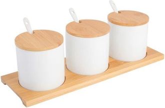 Gibson Gracious Dining 10 Piece Fine Ceramic Condiment Jars with Lids and Spoons in White at Nordstrom