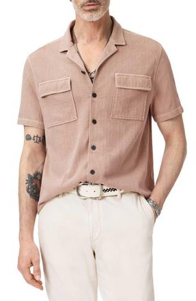 John Varvatos Amadora Organic Cotton Button-Up Camp Shirt in Pink Sand at Nordstrom, Size Xx-Large