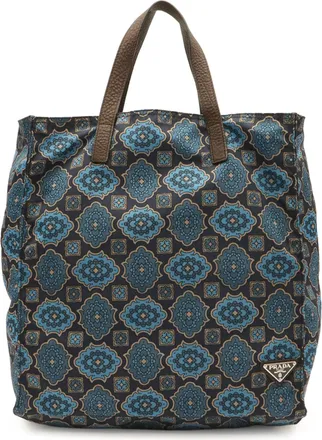 Prada Blue Brown Navy Tessuto Tote Bag (Pre-Owned)