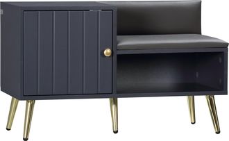 HOMCOM Upholstered Entryway Shoe Bench with Storage Cabinet Open Shelf Grey | TJ Hughes