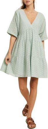 Wishlist Eyelet Short Sleeve Dress in Aqua at Nordstrom Rack, Size Medium