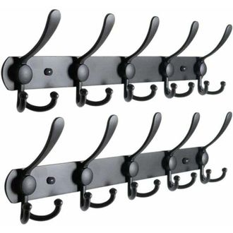 OEM Perchero De Pared, Perchero De Pared De Acero Inoxidable, Perchero De Pared, 15 Ganchos, Negro - Negro 2 Piezas
