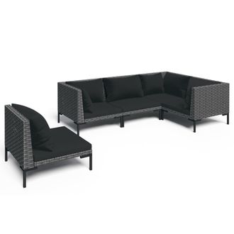 vidaXL Sof&aacute;s De Jard&iacute;n 5 Pzas Y Cojines Rat&aacute;n Sint&eacute;tico Gris Oscuro Vidaxl