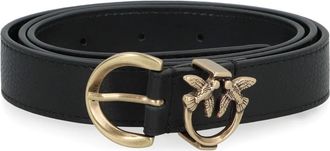Pinko Pinko, Accessoires, Dames, Zwart, M, Leer, Love Birds Logo Buckle Leren Riem