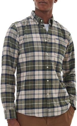 Barbour Kyeloch Tailored Fit Plaid Cotton Button-Down Shirt in Forest Mist at Nordstrom Rack, Size Small