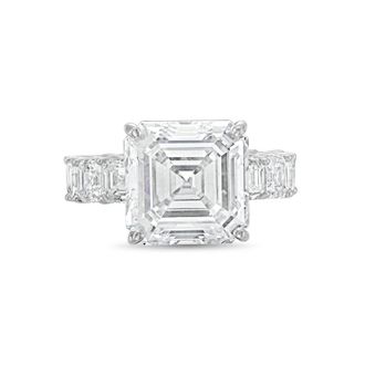 Diana M. Jewels Platinum Lab grown 20ct Asscher Cut Diamond Ring with Asscher Eternity Band