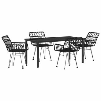 Berkfield Home 5 Piece Garden Dining Set Black Poly Rattan
