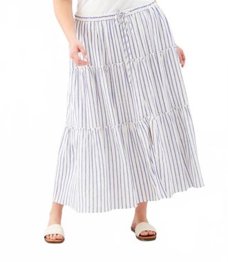 Karen Kane Stripe Tiered Midi Skirt - Plus In Off White With Blue