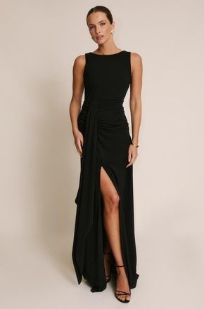 Six Stories Drape Gathered Sleeveless Stretch in Black at Nordstrom, Size 8