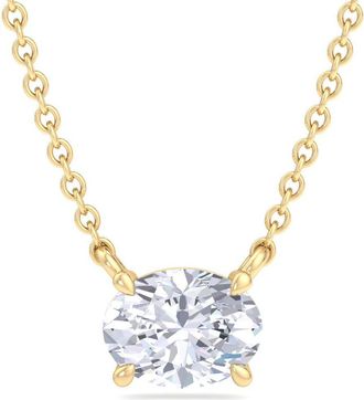 SuperJeweler Oval Shape Lab Grown Diamond Pendant Necklace in 14K White or Yellow Gold - 1/4 to 7 Carat Total Weight - Classic Solitaire Setting for Women