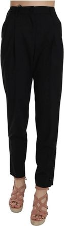 Dolce & Gabbana Button Pleated Tapered Trouser - Dames - Broeken - Zwart - 2XS - Wol - Broeken