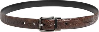 Dolce & Gabbana Mens Brown Leather Silver Tone Metal Buckle Belt Caiman