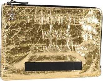 Chanel Pre-owned Clutches, female, Yellow, Size: ONE SIZE Pre-owned Vintage Leather Clutch