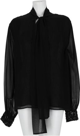 P.A.R.O.S.H. Black Sheer High-Neck Textured Cuff Blouse