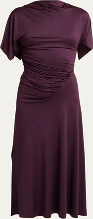 Victoria Beckham Gathered Twisted Flutter-Sleeve Midi Dress