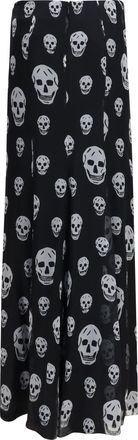 Alexander McQueen Womens Draped Long Skull Skirt Black - White Silk