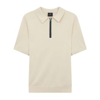 Paul Smith Zip Neck Knitted Cotton Polo - male - Paul Smith - Round-neck Knitwear - Beige - XL - Knitwear