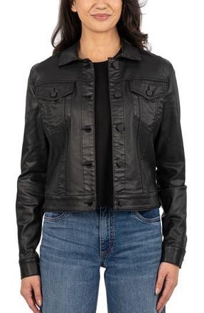 Kut from the Kloth Julia Coated Crop Denim Trucker Jacket in Black Jm at Nordstrom Rack, Size X-Large