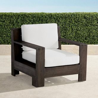 Frontgate St. Kitts Lounge Chair with Cushions in Kona Teak - Sunbrella Rain, Rain Sailcloth Sailor - Frontgate