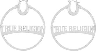 True Religion Silver Tone Large Logo Hoop Earrings at Nordstrom