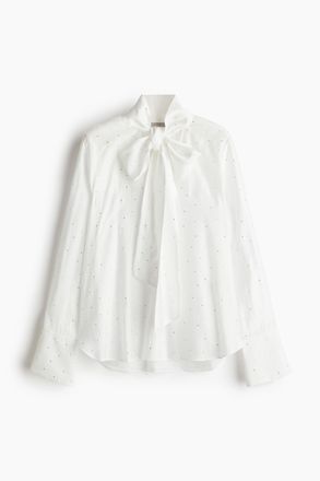 H&M Strassverzierte Bluse mit Bindekragen - White