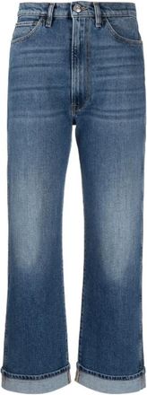 3x1 Straight-Leg Jeans met Plooi-effect - Dames - Cropped Jeans - Blauw - W25 - Katoen - Jeans