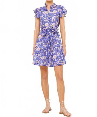 Oliphant Ruffle Collar Button Mini Carolina Dress In Cobalt