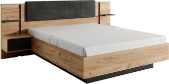 Vente-Unique Cama con mesitas de noche 140 x 190 cm - Con LEDs - Color: Natural y antracita - ELYNIA