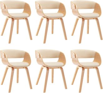 vidaXL Sillas De Comedor 6 Uds Madera Curvada Y Cuero Sint&eacute;tico Crema Vidaxl